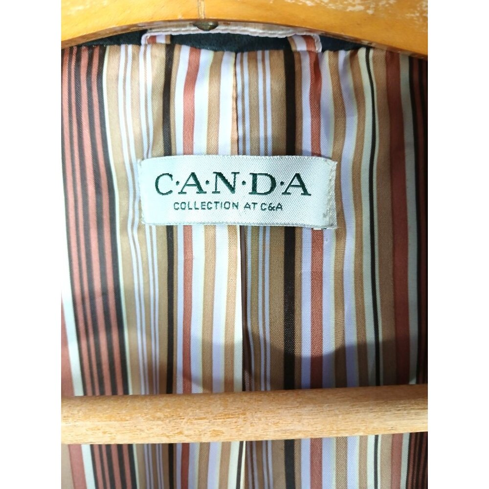 CANDA C&A Womens Black Faux Leather Jacket Zipper Closure Contrast Size 40 Moto - Picture 6 of 13